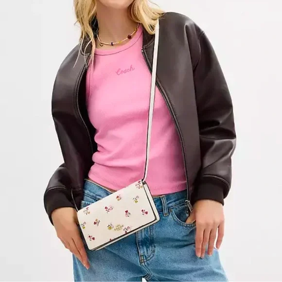 Coach Anna Foldover Clutch Crossbody Bag With Heart Print - Picture 13 of 16